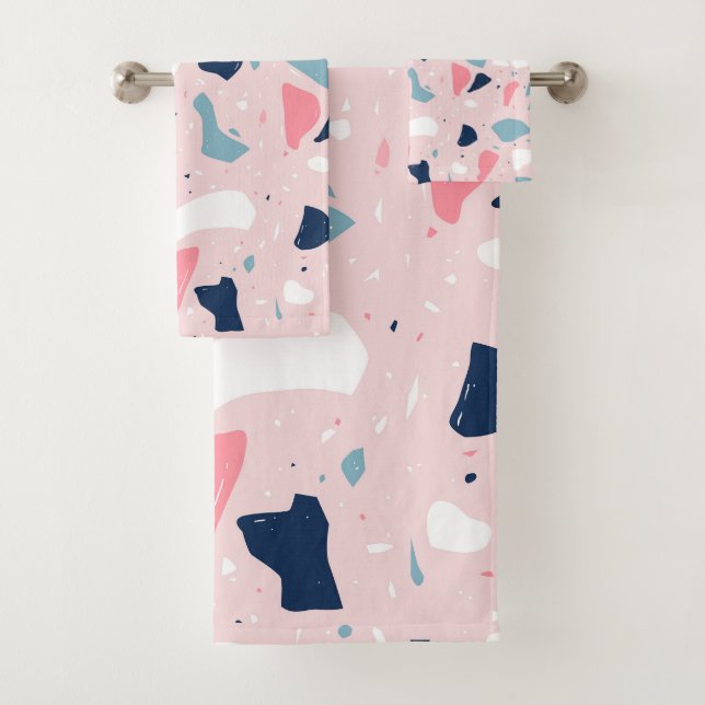 Pink Terrazzo Pattern Bath Towel Set (Insitu)