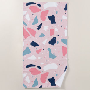 Pink Terrazzo Pattern Beach Towel