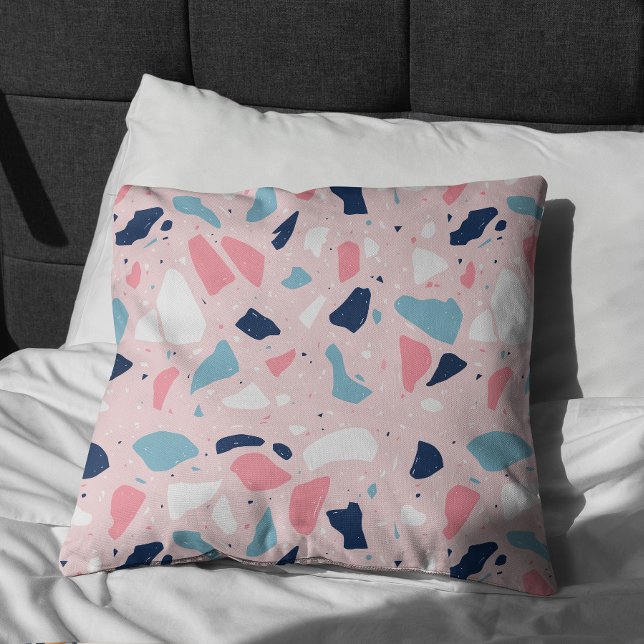 Pink Terrazzo Pattern Cushion (Pink Terrazzo Pillow On Bed)