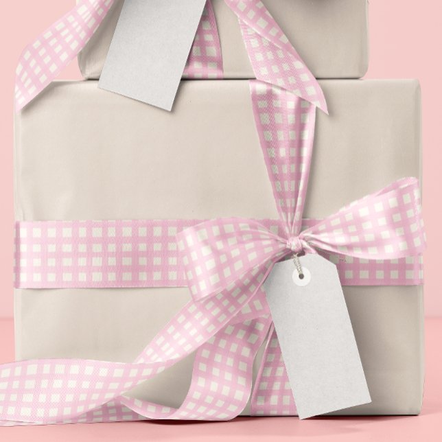 Pink Textured Gingham Satin Ribbon (pink and white gingham patterned ribbon)