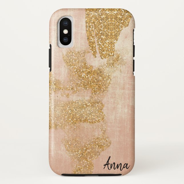 *~* Pink Textured Gold Glitter Distressed Golden Case-Mate iPhone Case (Back)
