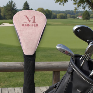 Pink Textured Leather Monogram Personalised Name Golf Head Cover