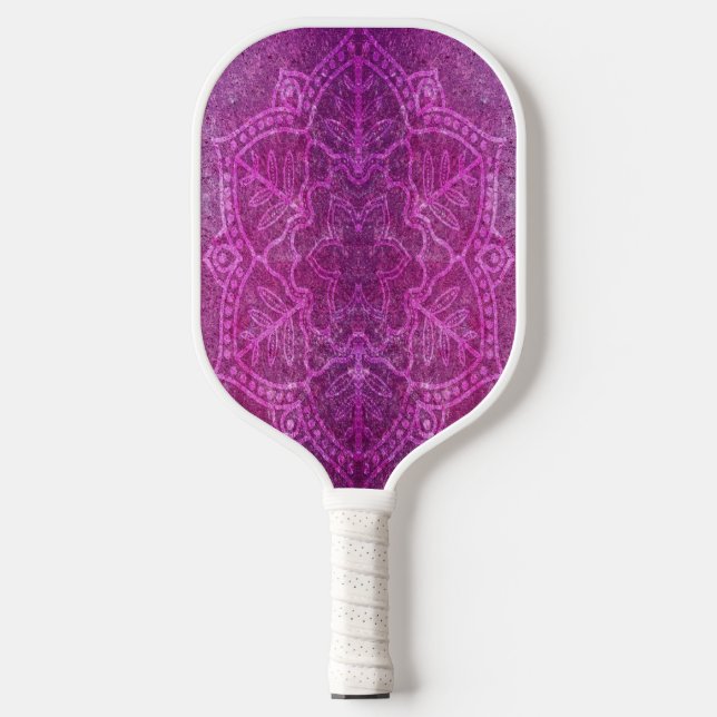 Pink textured mandala flower pickleball paddle (Front)