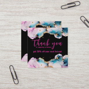 Pink Thank You Abstract Black Elegant Business Square Business Card