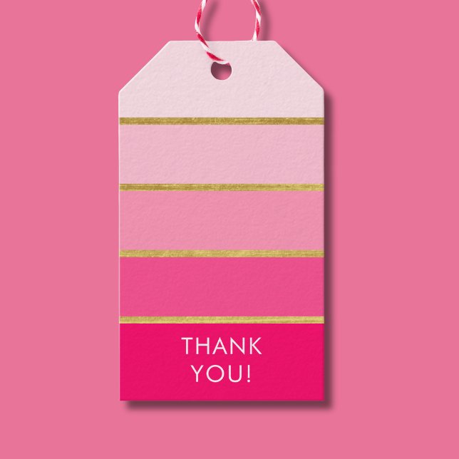 Pink Thank You Birthday Gift Tags (Pink and gold stripe thank you gift tag)