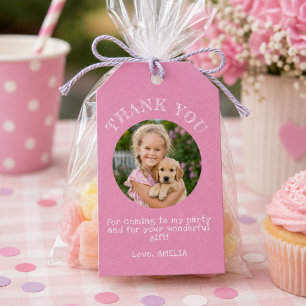 Pink Thank you Birthday Girl Photo  Gift Tags