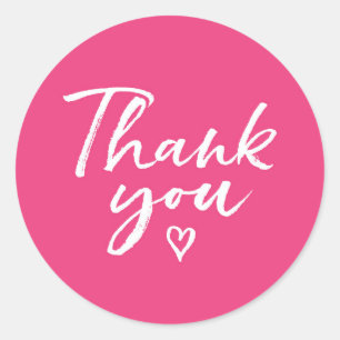 Pink Thank you brush script hand lettered stickers