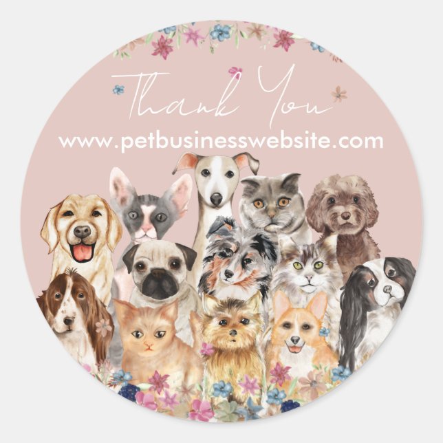 Pink Thank You Cats Dogs Classic Round Sticker (Front)