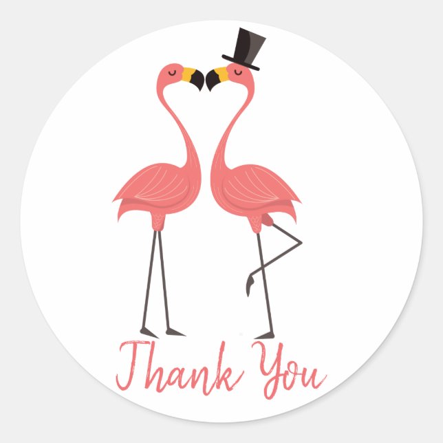Pink Thank You Flamingo Tropical Wedding Luau Classic Round Sticker (Front)