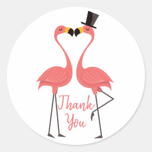 Pink Thank You Flamingo Tropical Wedding Luau Classic Round Sticker