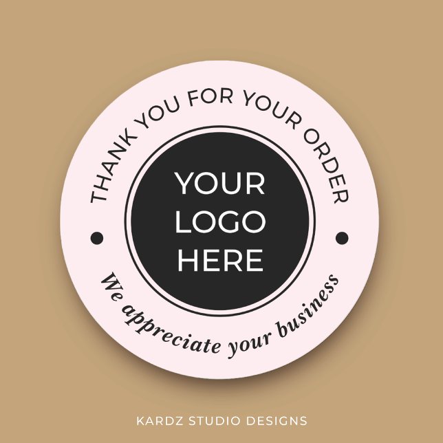  PInk Thank You for your order Round Sticker (Personalize these stickers with your logo for a complete branding look in your business.)