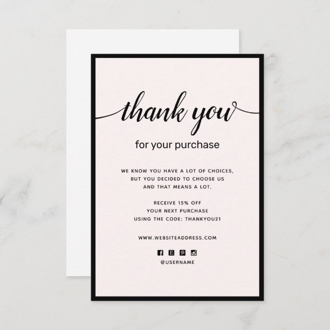 Pink Thank you For your Purchase Note Card (Front/Back)