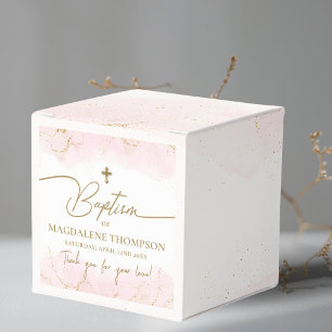 Pink Thank You Girl Gold Cross Baptism Favour Box