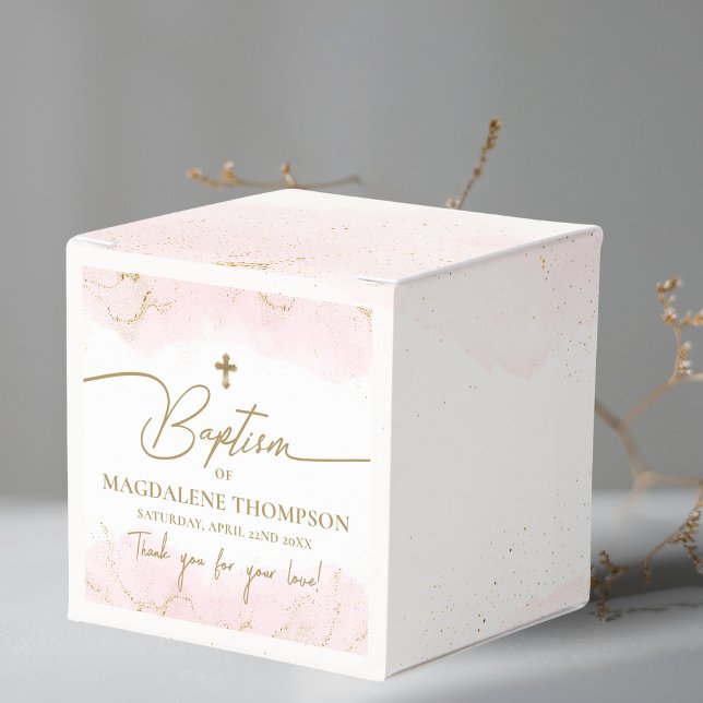 Pink Thank You Girl Gold Cross Baptism  Favour Box (Creator Uploaded)