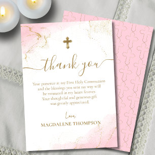 Pink Thank You Gold Cross Girl First Communion
