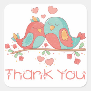 Pink Thank You Lovebirds Blue Turquoise Wedding Square Sticker