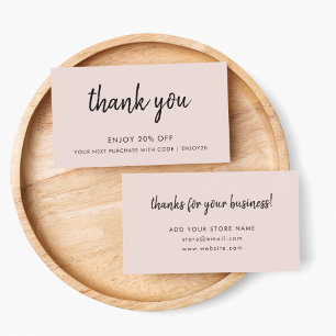 Pink Thank You   Modern Minimalist Blush Store Discount Card