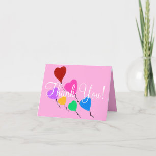 Pink Thank You Pink Birthday Heart Balloons Card