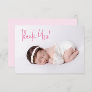 Pink Thank You Script Baby Girl Photo baby shower  Card