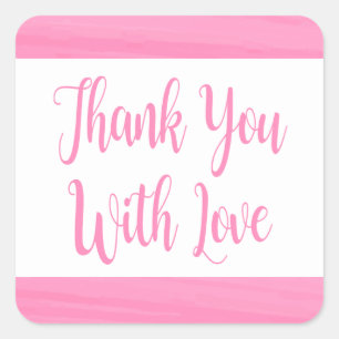 Pink Thank You Watercolor Wedding Party Bridal Square Sticker