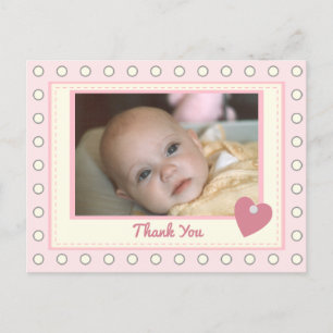 Pink thanks for baby gift with photo postcard