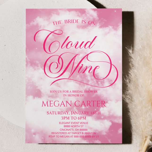 Pink The Bride Is On Cloud Nine Bridal Shower Invitation (Creator Uploaded)