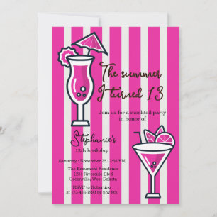 Pink The Summer I Turned 13 Mocktail Birthday Invitation