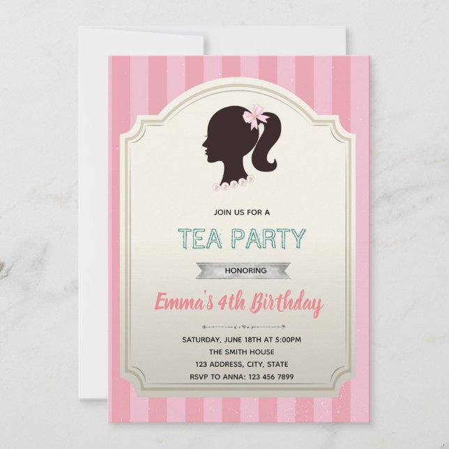 Pink theme doll birthday invitation (Front)