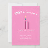 Pink themed 1st birthday invitation with candle