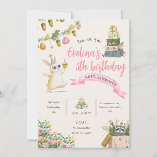 Pink Themed Kids Animal Birthday Party Invitation