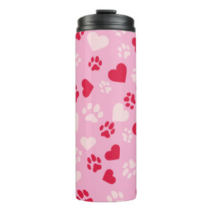 Pink Thermal Tumbler with Cat Paw Prints and Heart