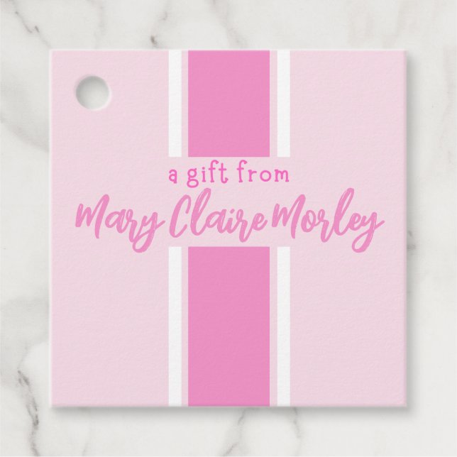 Pink Thick Stripe Name Favour Tags (Front)