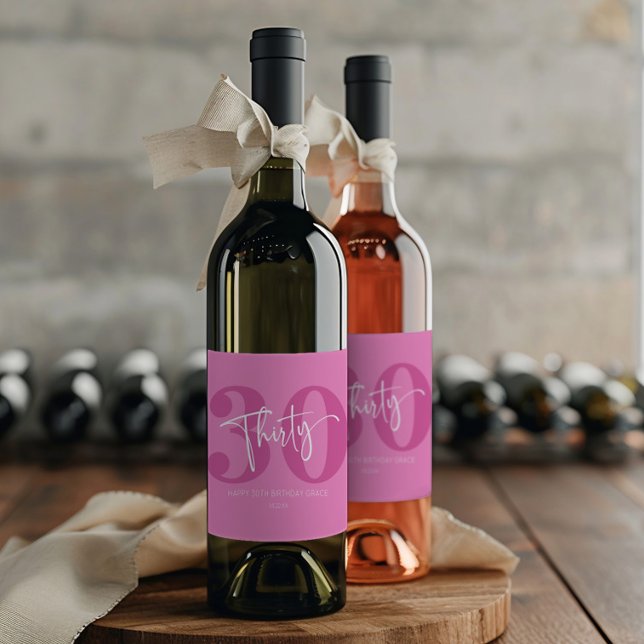 Pink Thirty 30th Thirtieth Birthday Party Gift Wine Label (Creator Uploaded)
