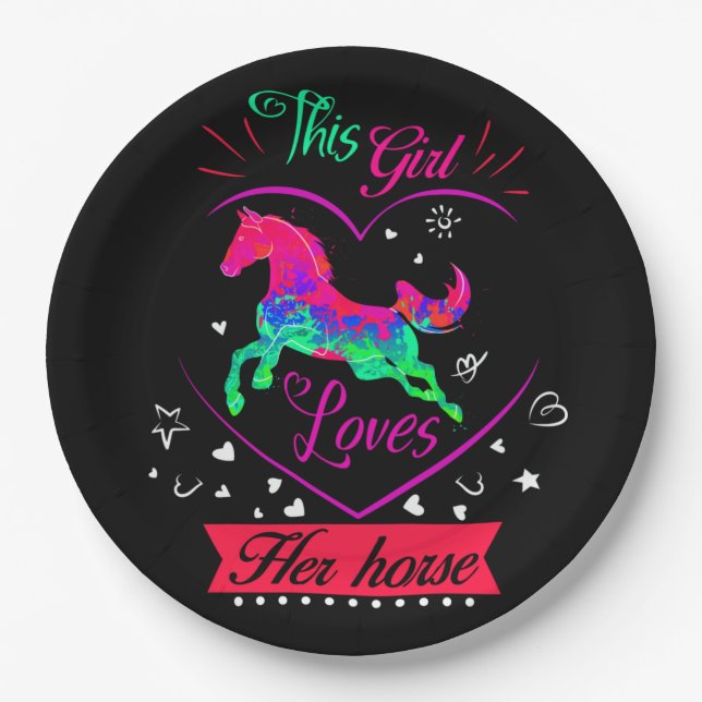 Pink This Girl Loves Her Horse   Paper Plate (Front)