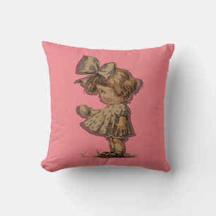 Pink Throw Pillow with little girl & bow.