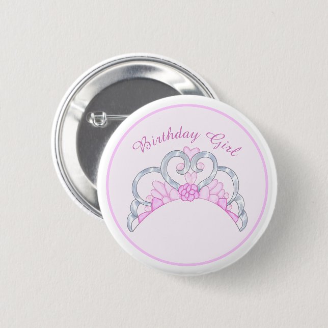 Pink Tiara Birthday Girl Pin (Front & Back)