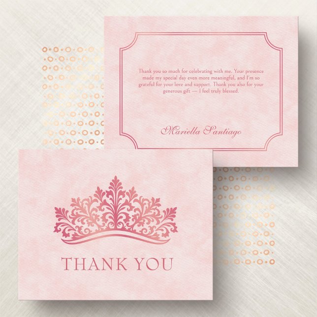 Pink Tiara Crown Elegant Quinceanera Thank You Card (Creator Uploaded)