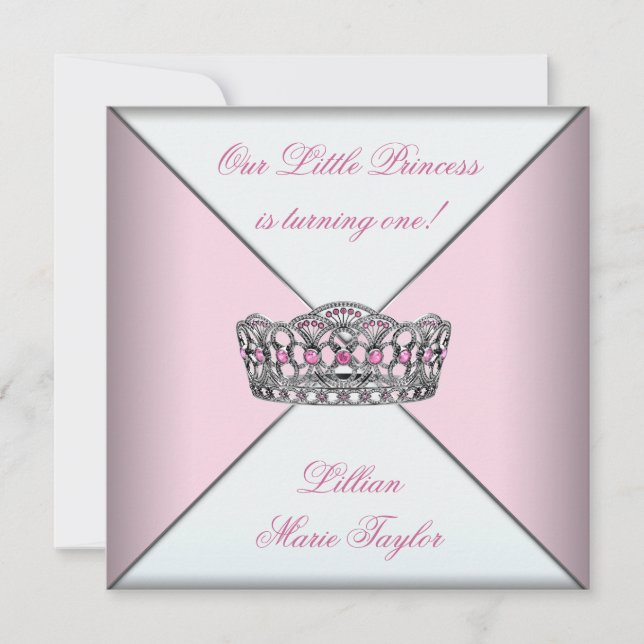Pink Tiara Little Princess First Birthday Party Invitation (Front)