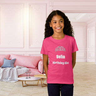 Pink tiara name birthday girl T-Shirt