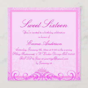 Pink Tiara Sweet Sixteen Invite