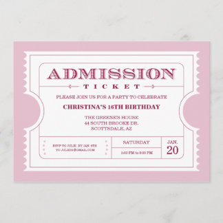 Pink Ticket Party Invitation