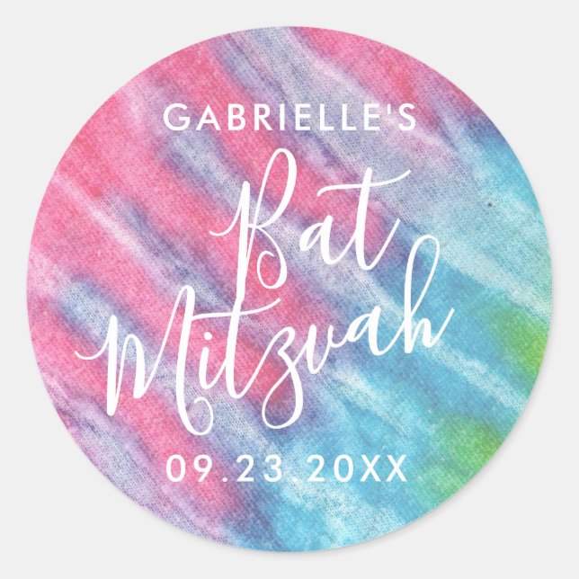 Pink Tie Dye Bat Mitzvah Party Thank You Favour Classic Round Sticker (Front)