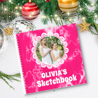 Pink Tie Dye Christmas Personalised Kids Photo Notebook