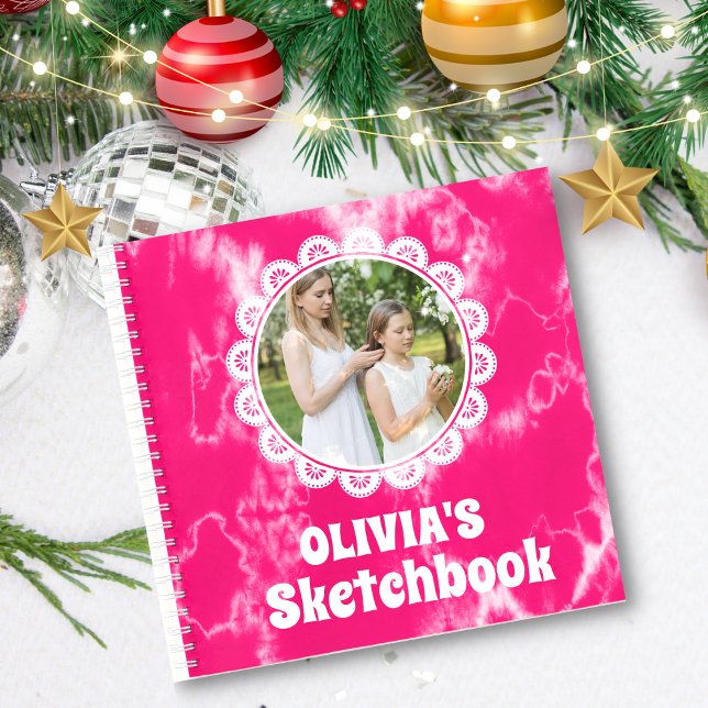 Pink Tie Dye Christmas Personalised Kids Photo Notebook (Creator Uploaded)