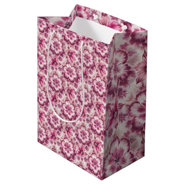 Pink Tie Dye Floral Medium Gift Bag (Back Angled)