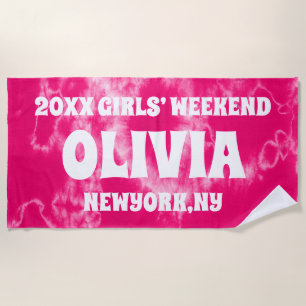 Pink Tie Dye Girls Weekend Personalised Name Beach Towel