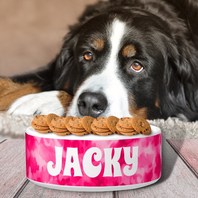 Pink Tie Dye Personalised Dog or Cat Name Bowl (Creator Uploaded)