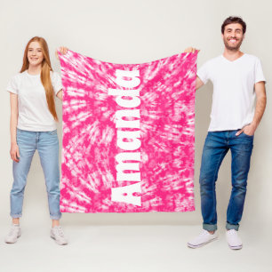 Pink Tie Dye Personalised Name Fleece Blanket