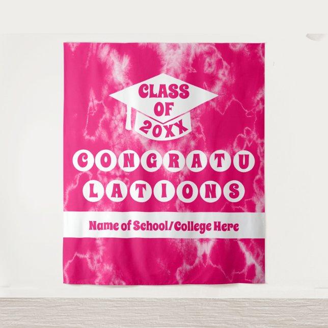 Pink Tie Dye School Reunion Graduation Banner Tapestry (Front)