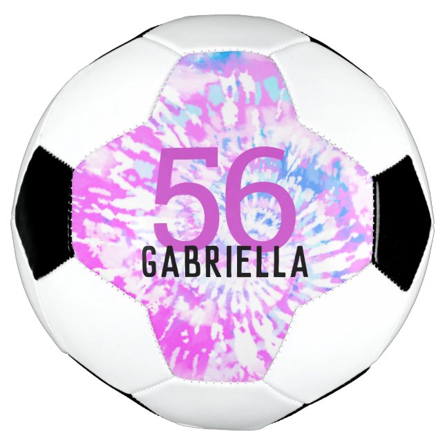 Pink Tie Dye Team Name Jersey Number Soccer Ball (Rotated)